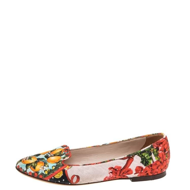 مملوكة مسبقًا Dolce & Gabbana Multicolor Floral Print Brocade Flat Smoking Slippers Size 36