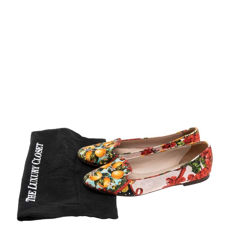مملوكة مسبقًا Dolce & Gabbana Multicolor Floral Print Brocade Flat Smoking Slippers Size 36