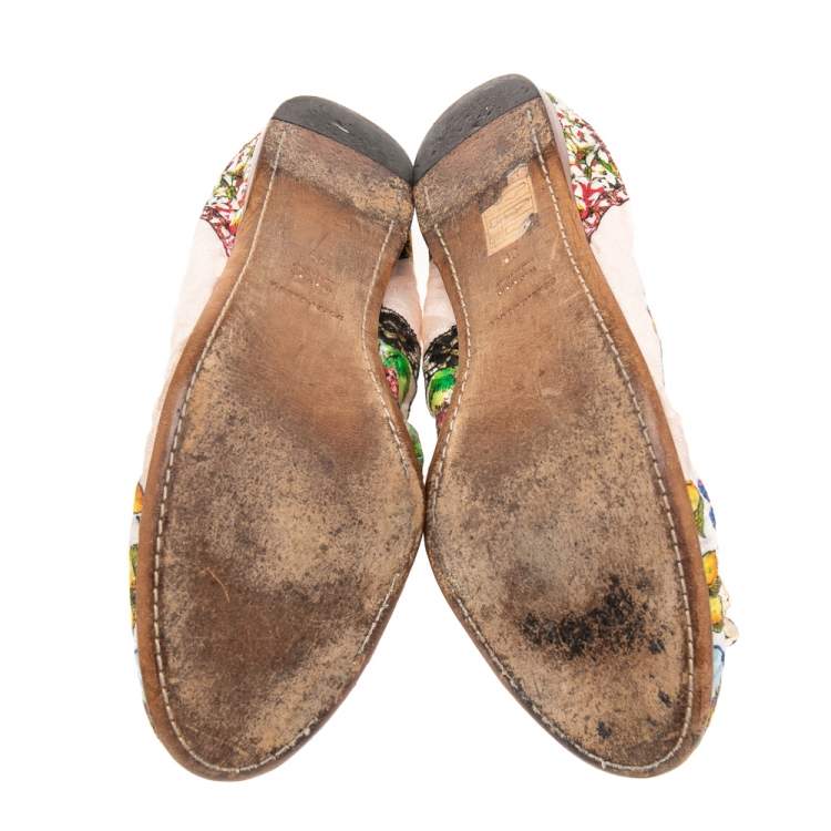 Pre Owned Dolce & Gabbana Multicolor Brocade Fabric Scrunch Ballet Flats Size 39
