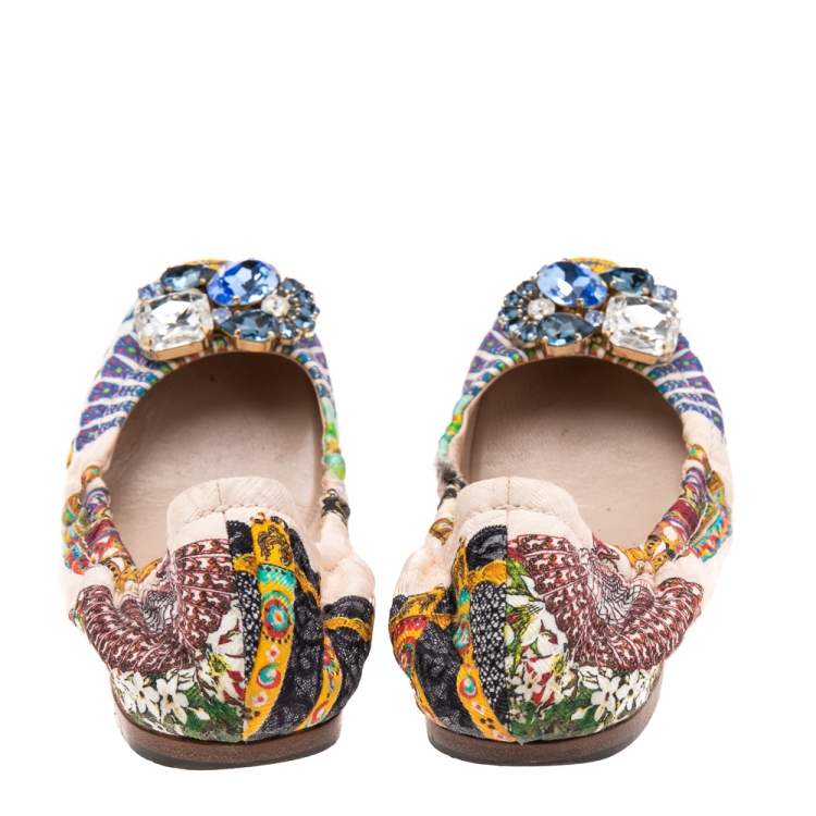 Pre Owned Dolce & Gabbana Multicolor Brocade Fabric Scrunch Ballet Flats Size 39