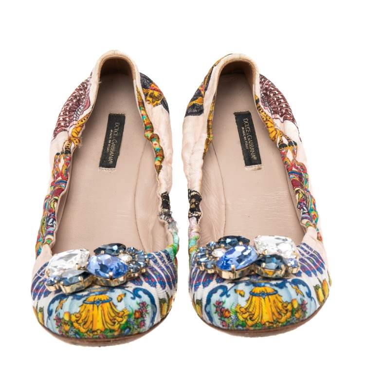 Pre Owned Dolce & Gabbana Multicolor Brocade Fabric Scrunch Ballet Flats Size 39