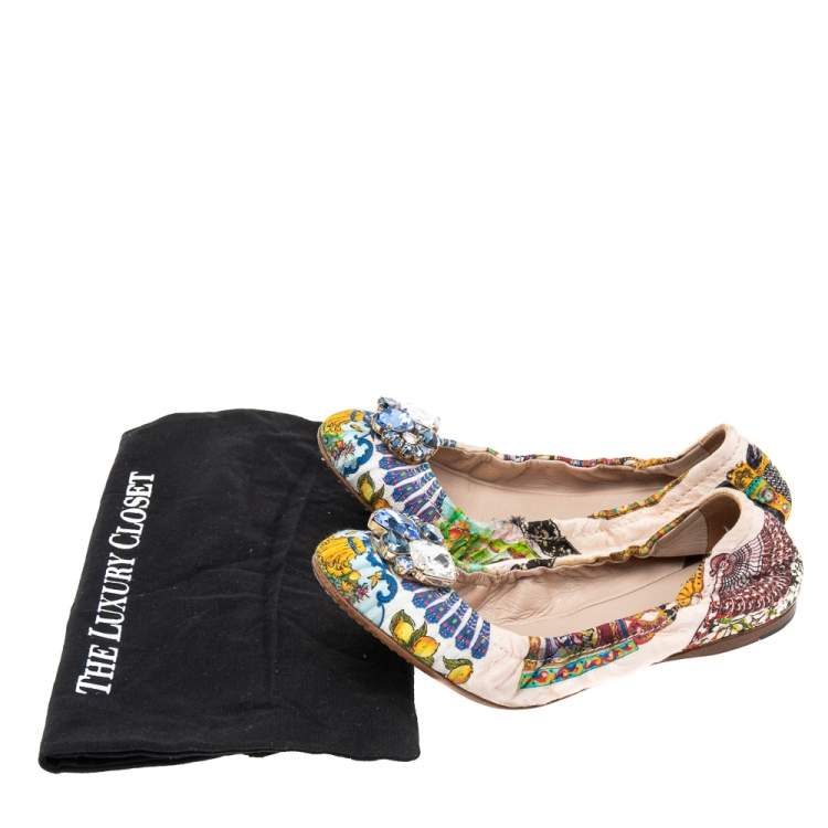 Pre Owned Dolce & Gabbana Multicolor Brocade Fabric Scrunch Ballet Flats Size 39