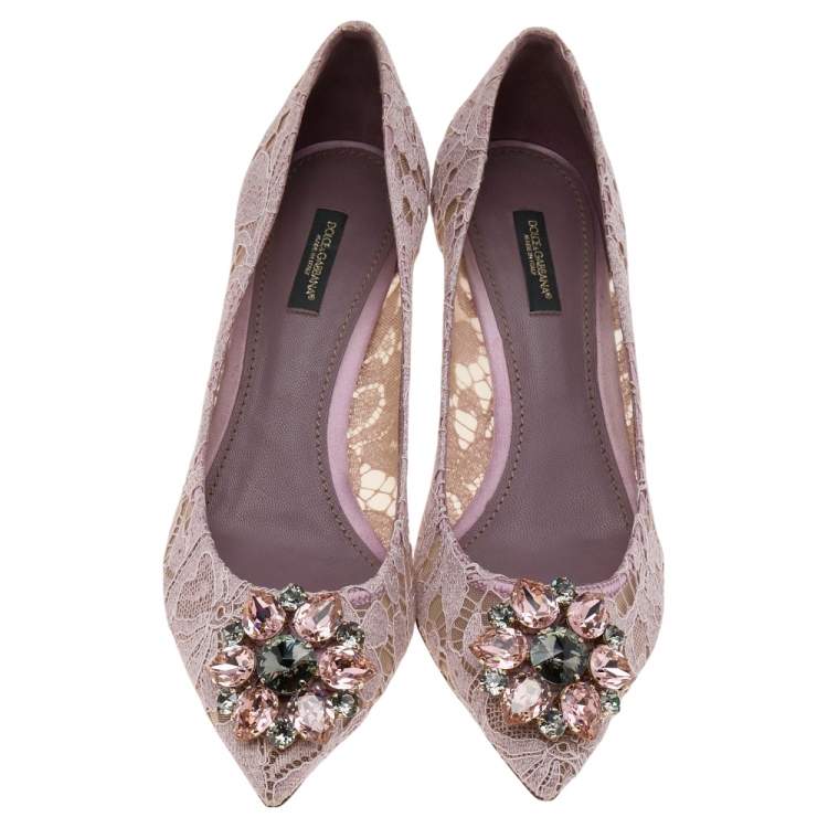 Pre Owned Dolce & Gabbana Pink Lace Bellucci Crystal Embellished Pointed Toe Pumps Size 39.5