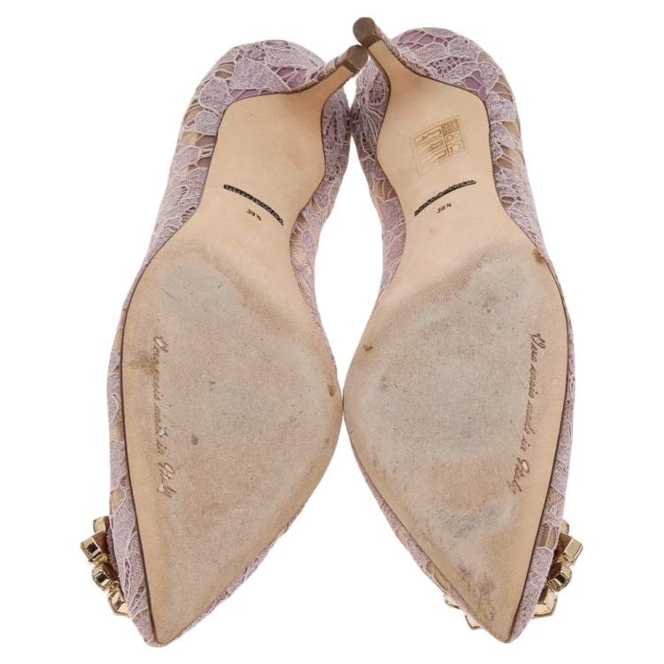 Pre Owned Dolce & Gabbana Pink Lace Bellucci Crystal Embellished Pointed Toe Pumps Size 39.5