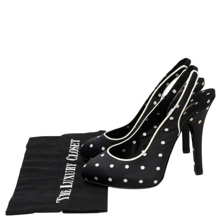 Pre Owned Dolce & Gabbana Black Satin Polka Dot Slingback Sandals Size 38