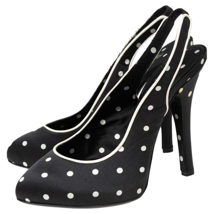 Pre Owned Dolce & Gabbana Black Satin Polka Dot Slingback Sandals Size 38