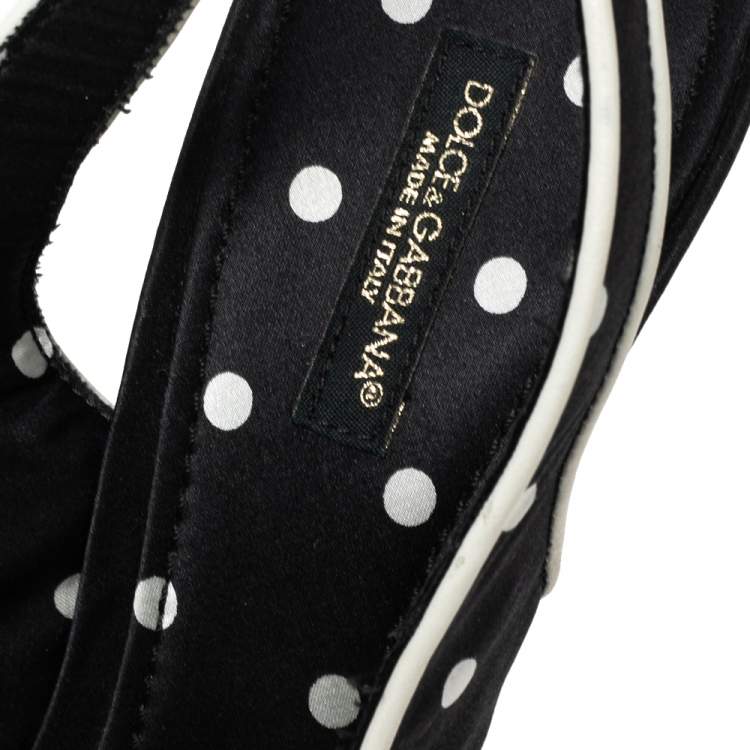 Pre Owned Dolce & Gabbana Black Satin Polka Dot Slingback Sandals Size 38
