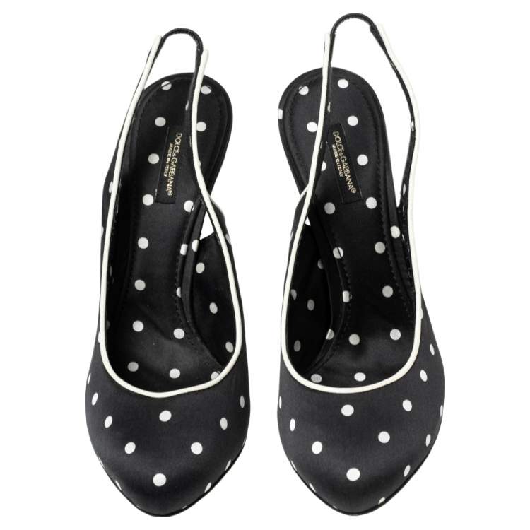 Pre Owned Dolce & Gabbana Black Satin Polka Dot Slingback Sandals Size 38