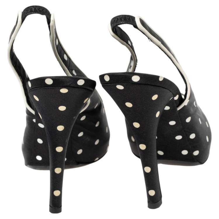 Pre Owned Dolce & Gabbana Black Satin Polka Dot Slingback Sandals Size 38