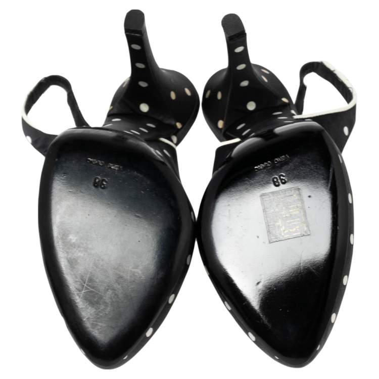 Pre Owned Dolce & Gabbana Black Satin Polka Dot Slingback Sandals Size 38