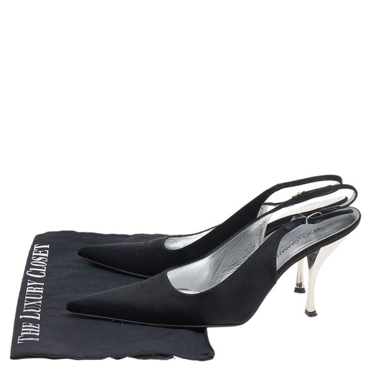 Pre Owned Dolce & Gabbana Black Satin Pointed Toe Slingback Sandals Size 39