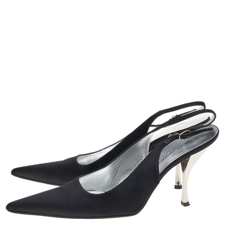 Pre Owned Dolce & Gabbana Black Satin Pointed Toe Slingback Sandals Size 39