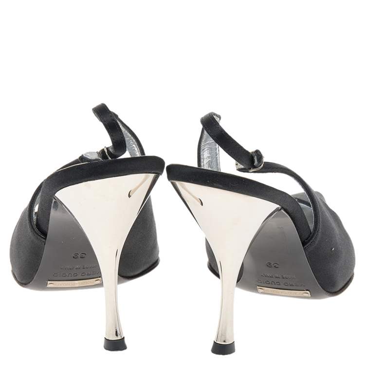 Pre Owned Dolce & Gabbana Black Satin Pointed Toe Slingback Sandals Size 39