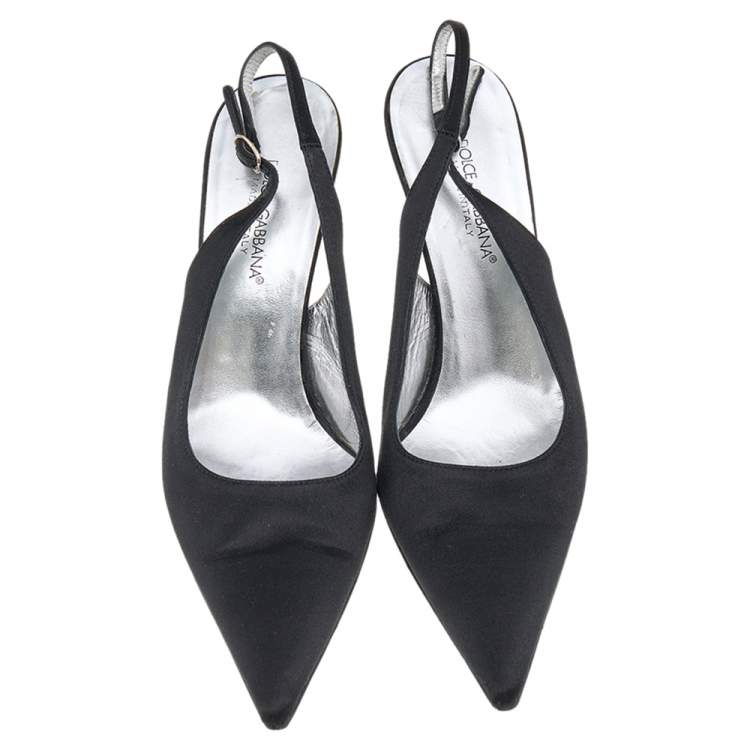 Pre Owned Dolce & Gabbana Black Satin Pointed Toe Slingback Sandals Size 39