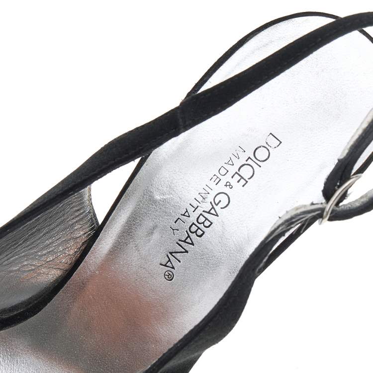 Pre Owned Dolce & Gabbana Black Satin Pointed Toe Slingback Sandals Size 39