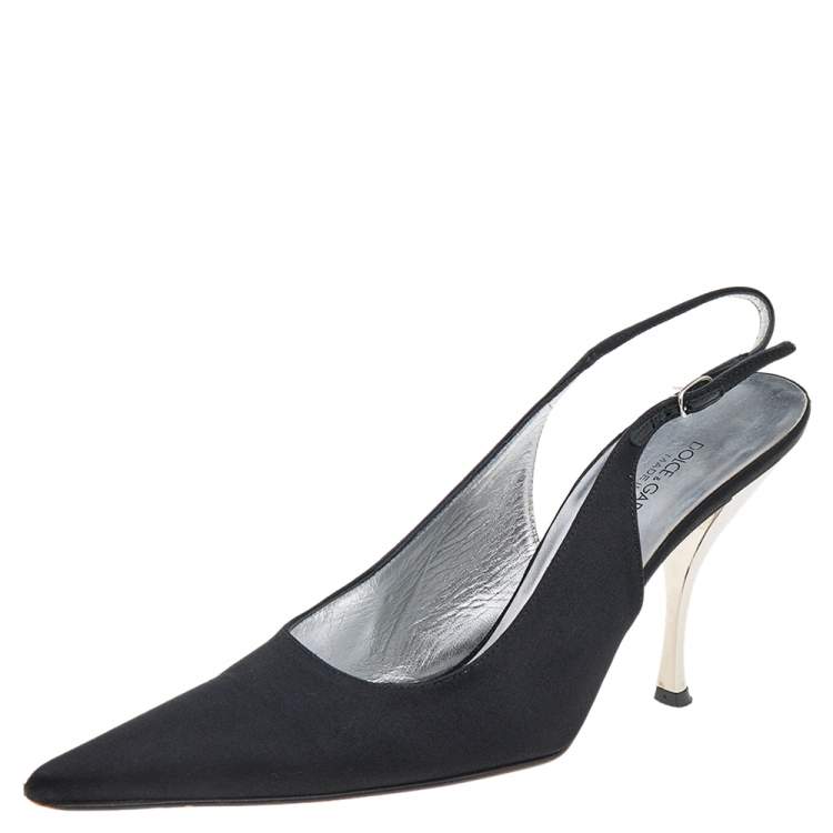 Pre Owned Dolce & Gabbana Black Satin Pointed Toe Slingback Sandals Size 39