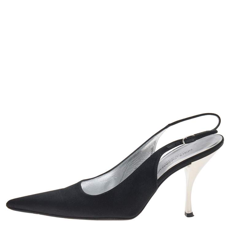Pre Owned Dolce & Gabbana Black Satin Pointed Toe Slingback Sandals Size 39