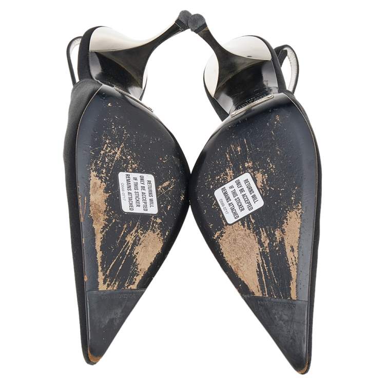 Pre Owned Dolce & Gabbana Black Satin Pointed Toe Slingback Sandals Size 39