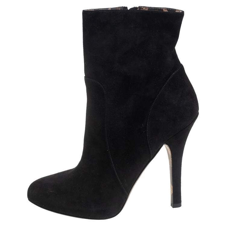 Pre Owned Dolce & Gabbana Black Suede Ankle Length Boots Size 37