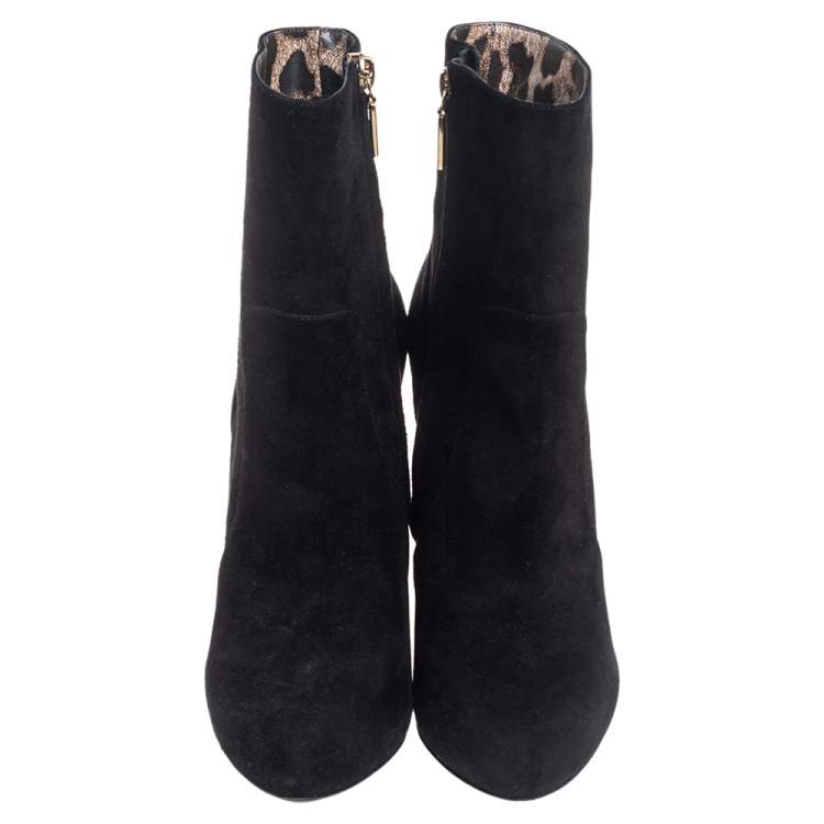 Pre Owned Dolce & Gabbana Black Suede Ankle Length Boots Size 37