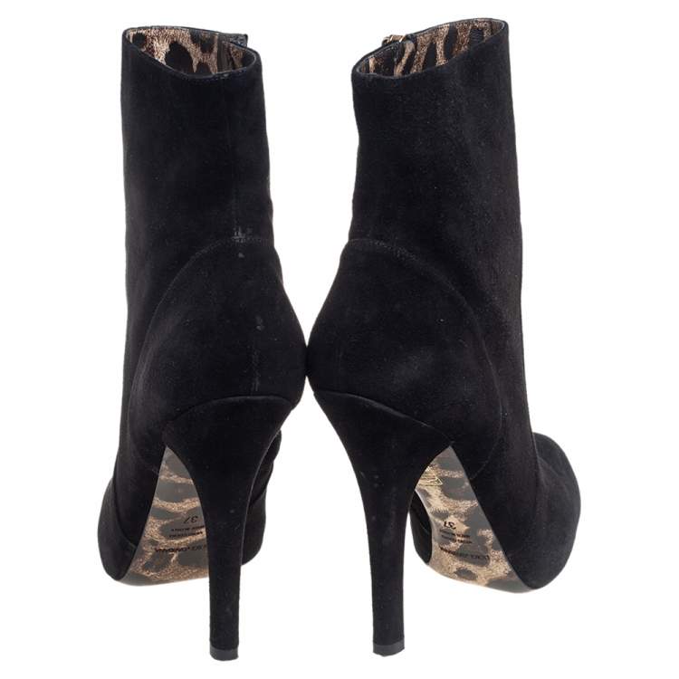 Pre Owned Dolce & Gabbana Black Suede Ankle Length Boots Size 37