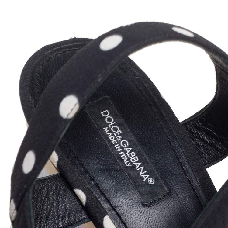 Pre Owned Dolce & Gabbana Black/White Knotted Polka Dot Fabric Cady Platform Wedge Sandals Size 37