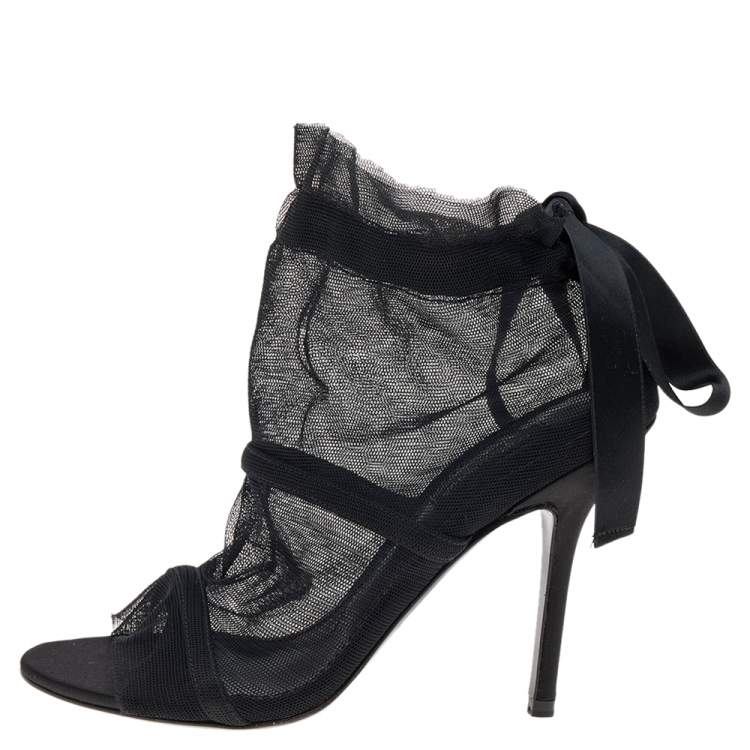 Pre Owned Dolce & Gabbana Black Fabric Peep Toe Booties Size 35.5