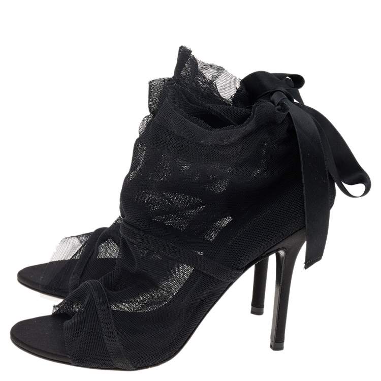 Pre Owned Dolce & Gabbana Black Fabric Peep Toe Booties Size 35.5