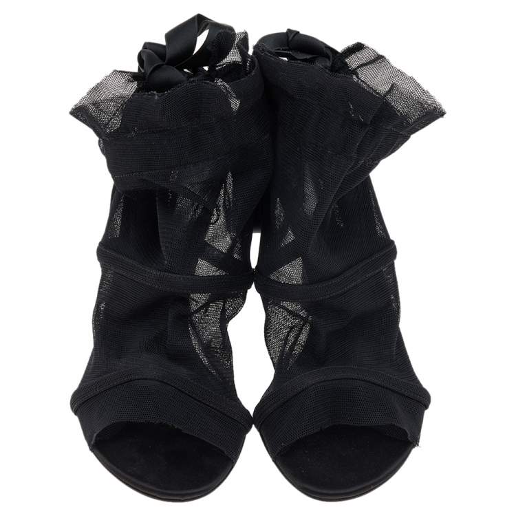 Pre Owned Dolce & Gabbana Black Fabric Peep Toe Booties Size 35.5