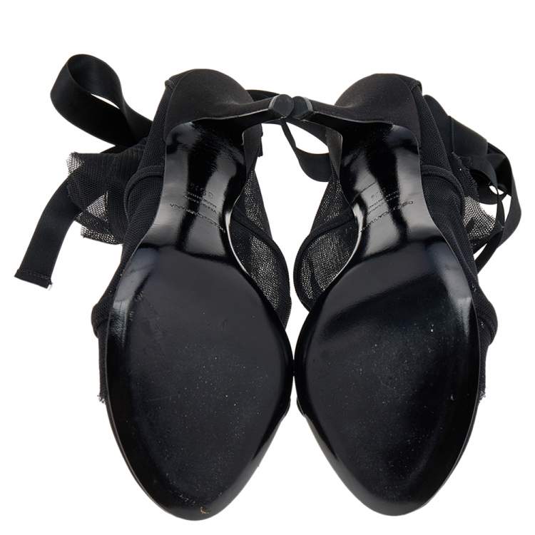 Pre Owned Dolce & Gabbana Black Fabric Peep Toe Booties Size 35.5