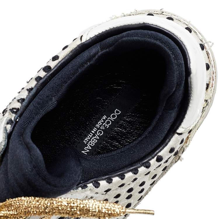 Pre Owned Dolce & Gabbana White/Black Polka Dot Leather Low Top Sneakers Size 38