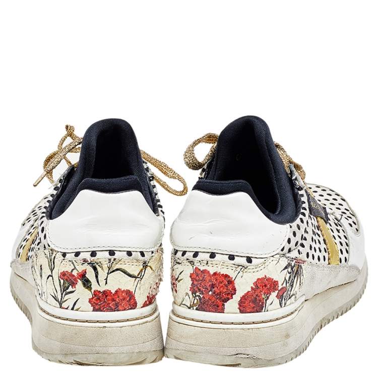 Pre Owned Dolce & Gabbana White/Black Polka Dot Leather Low Top Sneakers Size 38