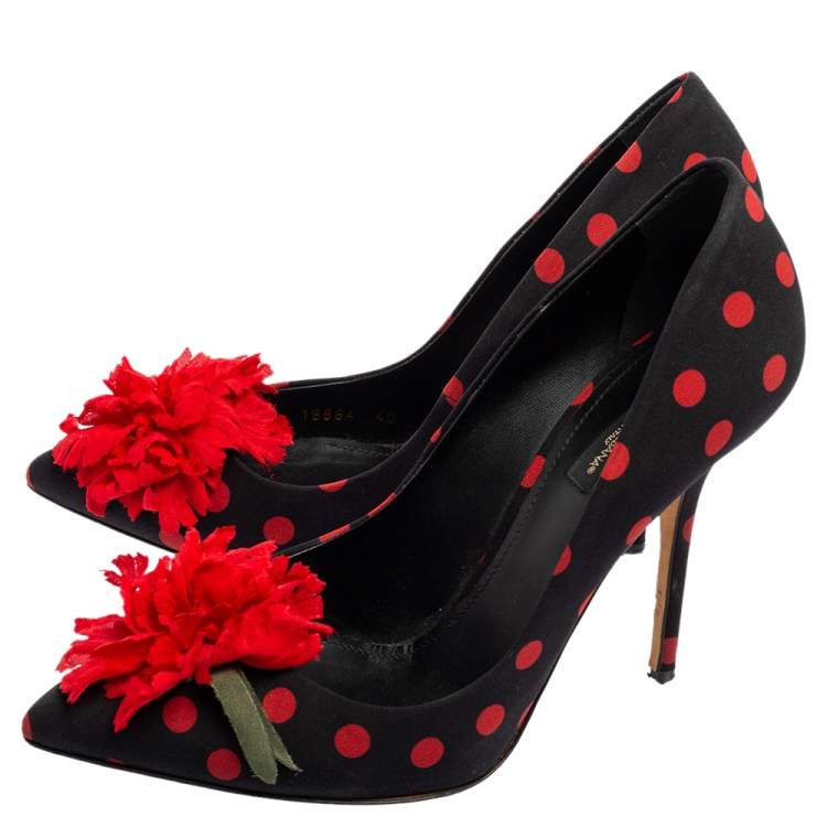 Pre Owned Dolce & Gabbana Black/Red Fabric Pointed Toe Pumps Size 40
