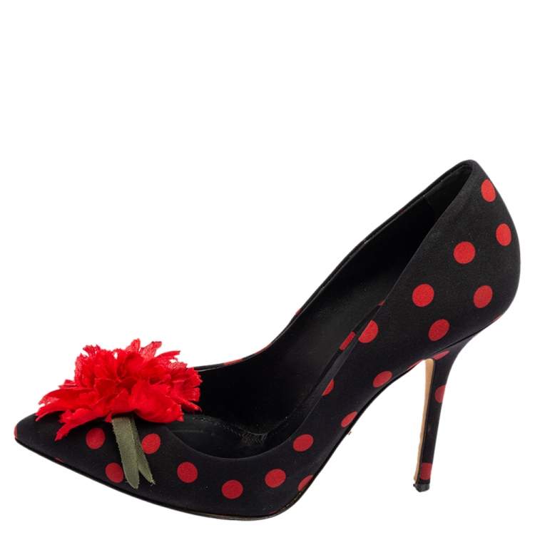 Pre Owned Dolce & Gabbana Black/Red Fabric Pointed Toe Pumps Size 40