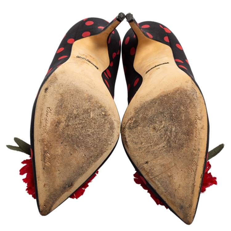 Pre Owned Dolce & Gabbana Black/Red Fabric Pointed Toe Pumps Size 40