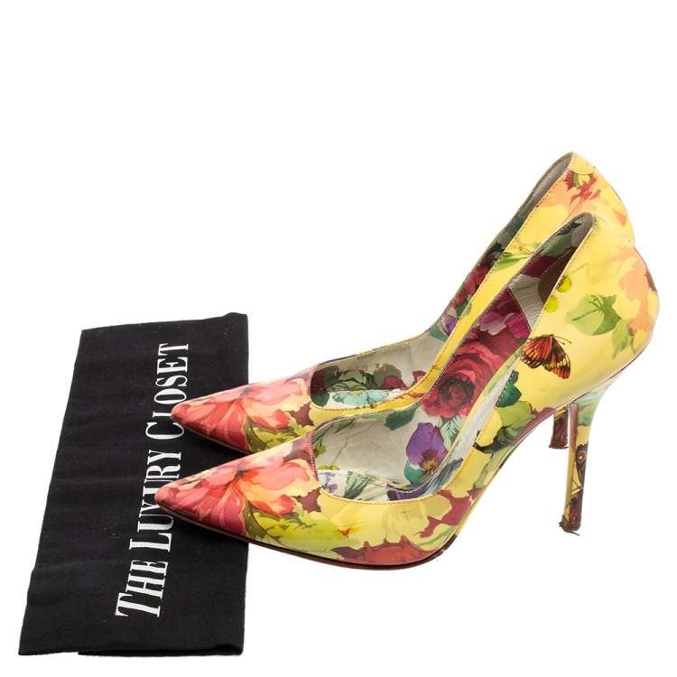 Pre Owned Dolce & Gabbana Multicolor Floral Print Patent Leather Pointed-Toe Pumps Size 37