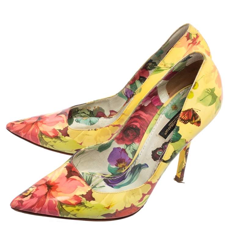 Pre Owned Dolce & Gabbana Multicolor Floral Print Patent Leather Pointed-Toe Pumps Size 37