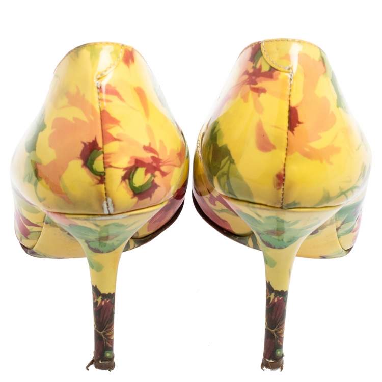 Pre Owned Dolce & Gabbana Multicolor Floral Print Patent Leather Pointed-Toe Pumps Size 37