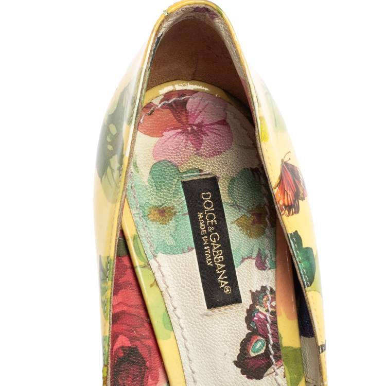 Pre Owned Dolce & Gabbana Multicolor Floral Print Patent Leather Pointed-Toe Pumps Size 37