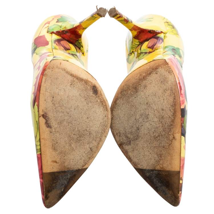 Pre Owned Dolce & Gabbana Multicolor Floral Print Patent Leather Pointed-Toe Pumps Size 37