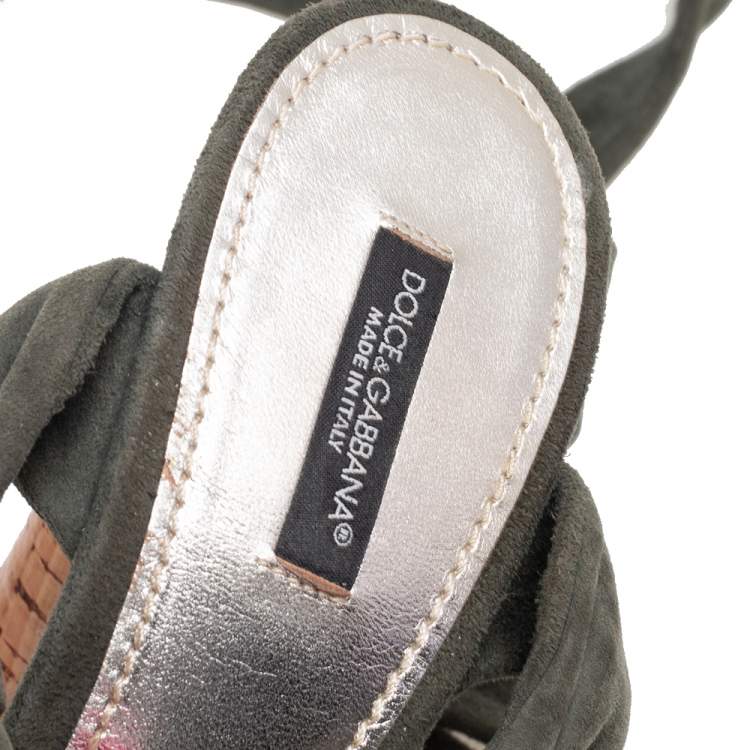 Pre Owned Dolce & Gabbana Army Green Suede Ankle-Wrap Sandals Size 41