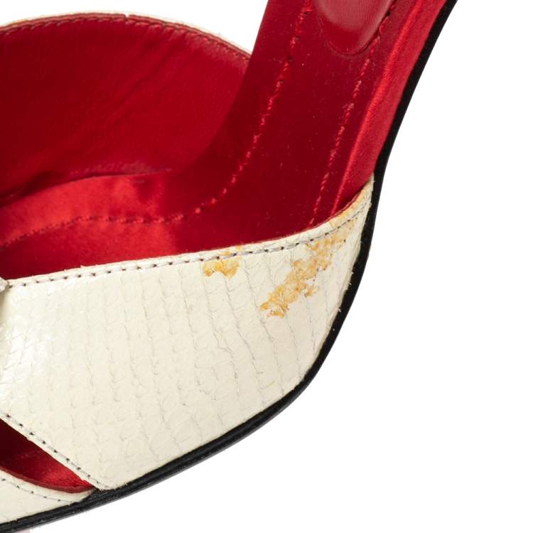 Pre Owned Dolce & Gabbana Off White Snakeskin Embossed Leather Slide Sandals Size 41.5