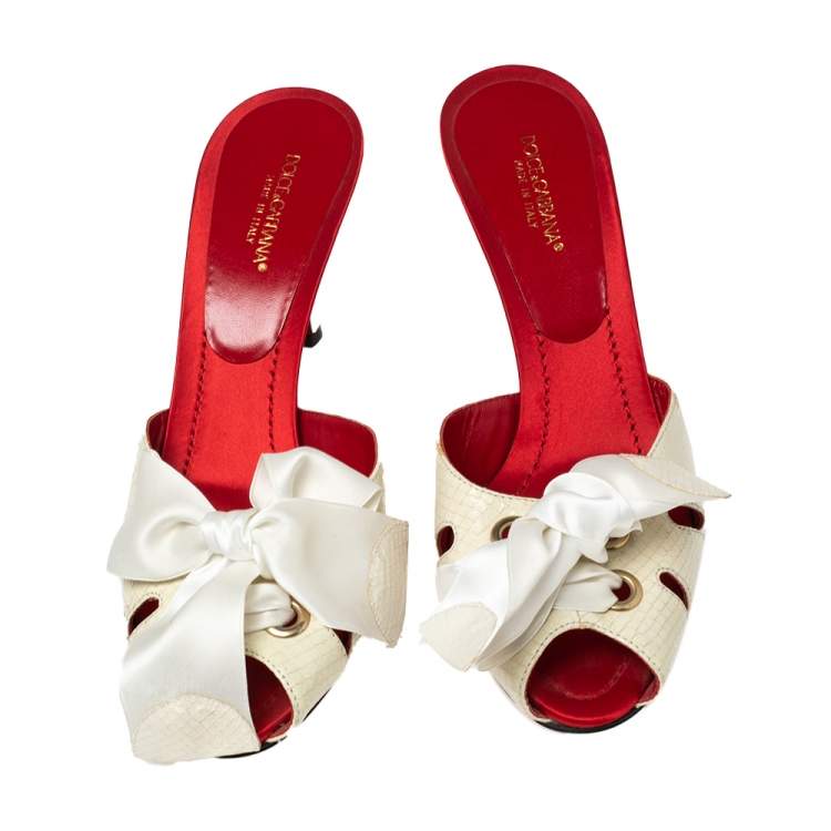 Pre Owned Dolce & Gabbana Off White Snakeskin Embossed Leather Slide Sandals Size 41.5