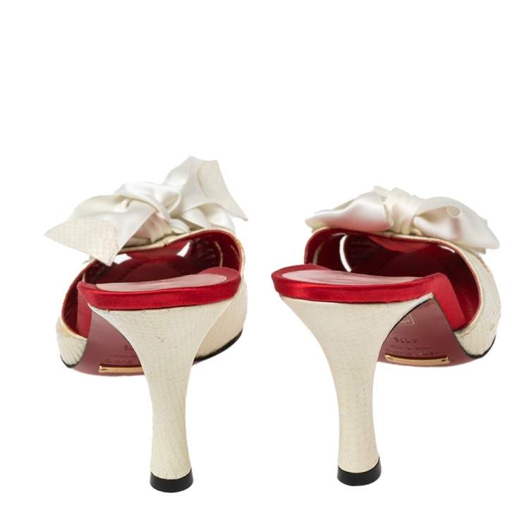 Pre Owned Dolce & Gabbana Off White Snakeskin Embossed Leather Slide Sandals Size 41.5