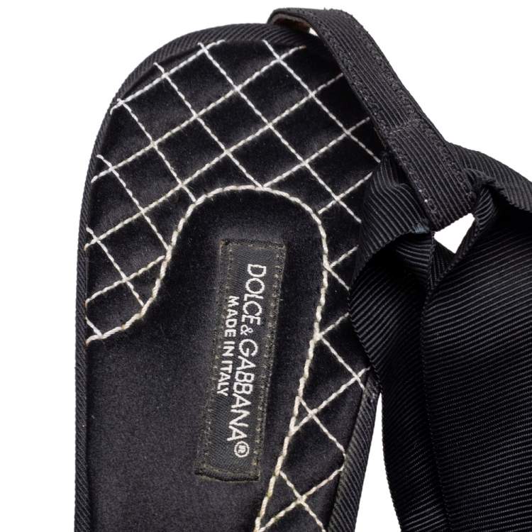 Pre Owned Dolce & Gabbana Navy Blue/Black Polka Dot Knotted Fabric Ankle-Wrap Sandals Size 40.5