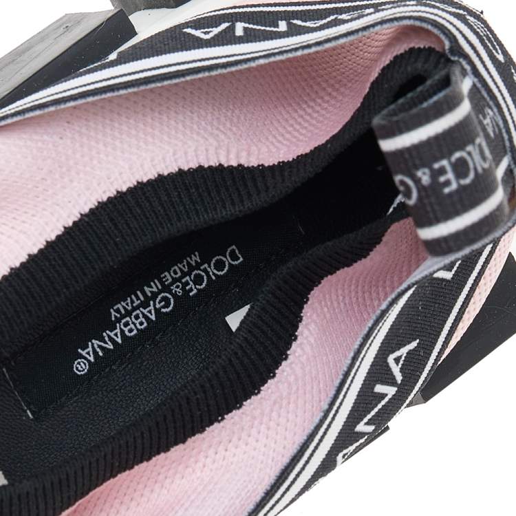 Pre Owned Dolce & Gabbana Pink Knit Fabric Sorrento Slip on Sneakers Size 37.5