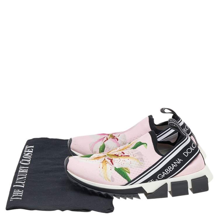Pre Owned Dolce & Gabbana Pink Knit Fabric Sorrento Slip on Sneakers Size 37.5