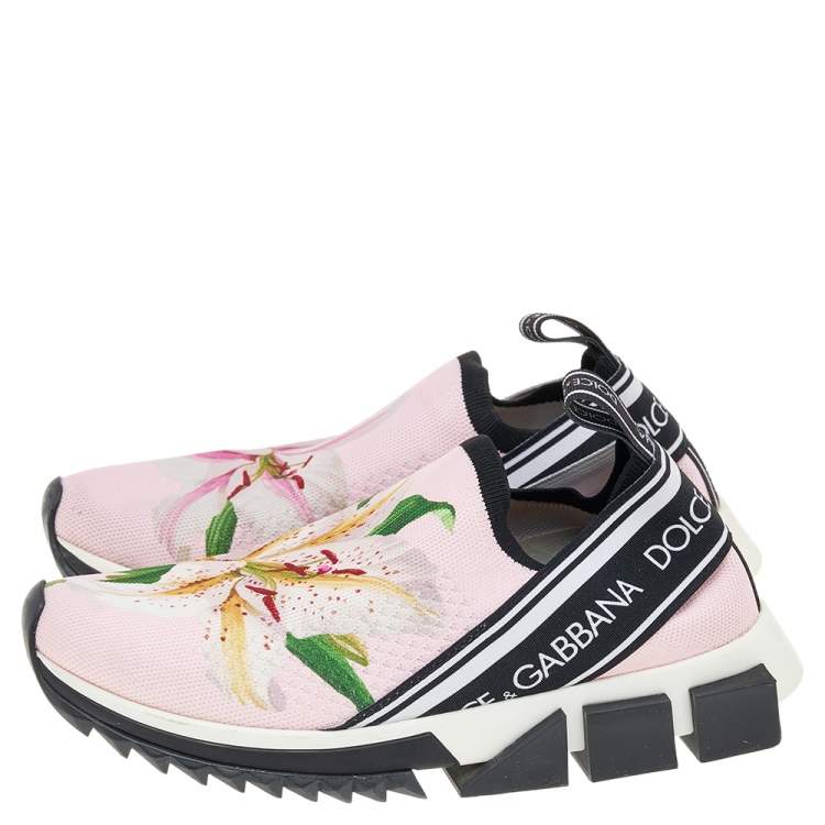 Pre Owned Dolce & Gabbana Pink Knit Fabric Sorrento Slip on Sneakers Size 37.5