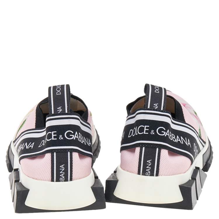 Pre Owned Dolce & Gabbana Pink Knit Fabric Sorrento Slip on Sneakers Size 37.5
