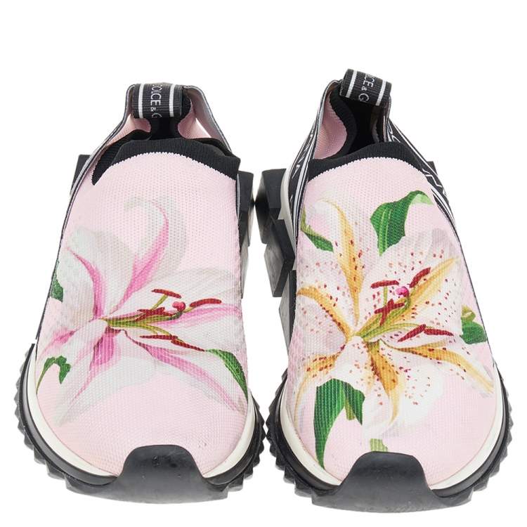 Pre Owned Dolce & Gabbana Pink Knit Fabric Sorrento Slip on Sneakers Size 37.5